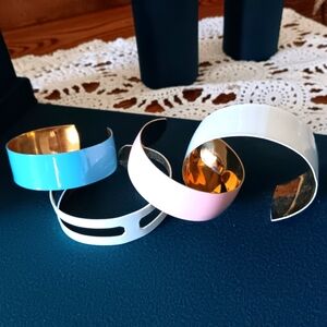 Vintage 80s Metal Cuff Bracelet Set